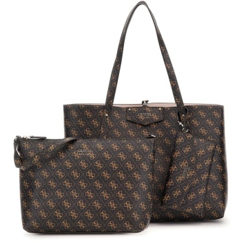 guess καφε τσάντα ώμου brenton 4g logo tote