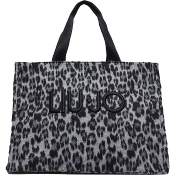 liu jo μαύρη animal print shopping bag tote l