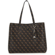 guess καφέ logo τσάντα ώμου meridian tote