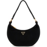 guess μαύρη δερμάτινη τσάντα ώμου amita sb9539720