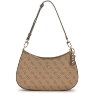 guess μπεζ τσάντα ώμου noelle top zip 4g logo