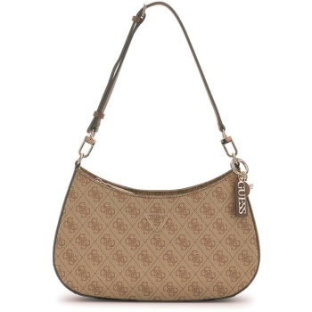 guess μπεζ τσάντα ώμου noelle top zip 4g logo σε προσφορά