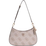 guess μπεζ dove τσάντα ώμου noelle top zip wide logo