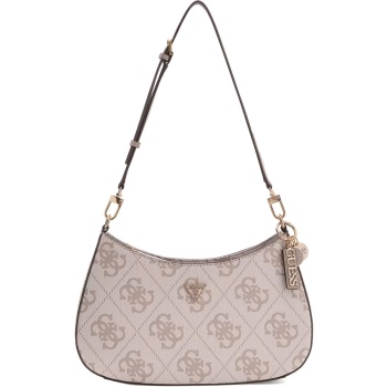 guess μπεζ dove τσάντα ώμου noelle top zip wide logo