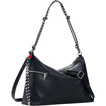 desigual μαύρη τσάντα ώμου half logo leiria 26saxp66