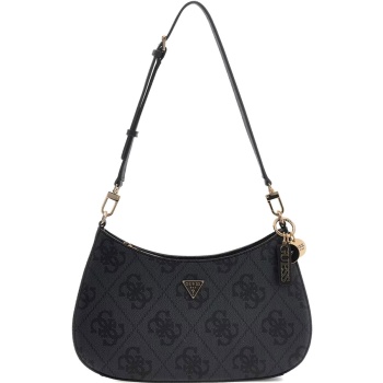guess ανθρακί τσάντα ώμου noelle top zip wide logo