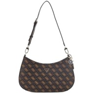 guess καφε τσάντα ώμου noelle top zip 4g logo