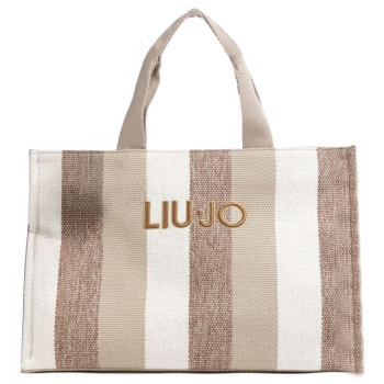 liu jo μπεζ shopping bag tote stripes