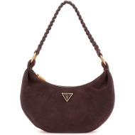guess καφέ δερμάτινη τσάντα ώμου amita sb9539720