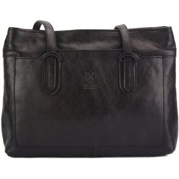 δερμάτινη τσάντα ώμου eleonora firenze leather 60007 μαύρο