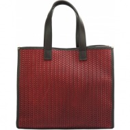 δερμάτινη τσάντα tote elsa firenze leather 7007 σκούρο κόκκινο