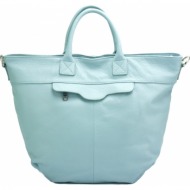 δερμάτινη τσάντα tote raffaella firenze leather 9015 μπλε ανοιχτό