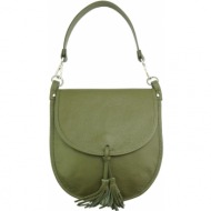 δερμάτινη τσάντα χειρός elisa firenze leather 9105 πράσινο σκούρο