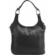 δερμάτινη τσάντα ώμου silvia firenze leather 9199 μαύρο