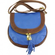 δερμάτινη τσάντα ώμου tarsilla firenze leather 238s μπλε/καφέ