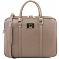 τσάντα laptop δερμάτινη prato tl141626 σταχτί σκούρο tuscany leather