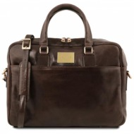 τσάντα laptop δερμάτινη urbino 15.6 ίντσες tuscany leather tl141241 καφέ σκούρο