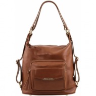γυναικεία τσάντα δερμάτινη πλάτης & ώμου tuscany leather tl141535 κανελί