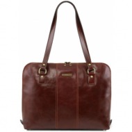 γυναικεία επαγγελματική τσάντα δερμάτινη ravenna 15.6 ίντσες tuscany leather tl141795 καφέ