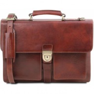 ανδρική επαγγελματική τσάντα δερμάτινη assisi 15 ίντσες tuscany leather tl141825 καφέ