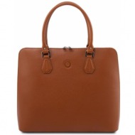 γυναικεία επαγγελματική τσάντα δερμάτινη magnolia tuscany leather tl141809 κονιάκ