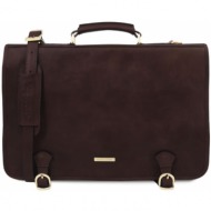 επαγγελματική τσάντα δερμάτινη ancona 17 ίντσες tuscany leather tl142073 καφέ σκούρο