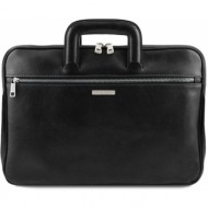 επαγγελματική τσάντα δερμάτινη caserta tuscany leather tl142070 μαύρο