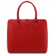 γυναικεία επαγγελματική τσάντα δερμάτινη magnolia tuscany leather tl141809 κόκκινο lipstick