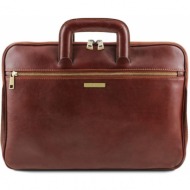 επαγγελματική τσάντα δερμάτινη caserta tuscany leather tl142070 καφέ