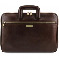 επαγγελματική τσάντα δερμάτινη caserta tuscany leather tl142070 καφέ σκούρο