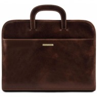 επαγγελματική τσάντα δερμάτινη sorrento tuscany leather tl141022 καφέ σκούρο
