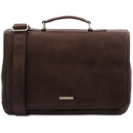 ανδρική τσάντα δερμάτινη mantova με smart connect 15.6 ίντσες tuscany leather tl142068 καφέ σκούρο