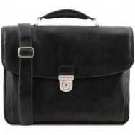 επαγγελματική τσάντα δερμάτινη alessandria με smart connect 15.6 ίντσες tuscany leather tl142067 μαύ
