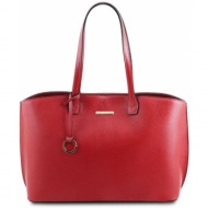 γυναικεία τσάντα ώμου δερμάτινη tuscany leather tl141828 κόκκινο lipstick