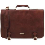 επαγγελματική τσάντα δερμάτινη ancona 17 ίντσες tuscany leather tl142073 καφέ