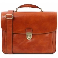 επαγγελματική τσάντα δερμάτινη alessandria με smart connect 15.6 ίντσες tuscany leather tl142067 μελ