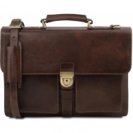 ανδρική επαγγελματική τσάντα δερμάτινη assisi 15 ίντσες tuscany leather tl141825 καφέ σκούρο