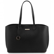 γυναικεία τσάντα ώμου δερμάτινη tuscany leather tl141828 μαύρο