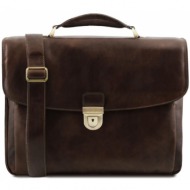 επαγγελματική τσάντα δερμάτινη alessandria με smart connect 15.6 ίντσες tuscany leather tl142067 καφ