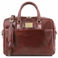 τσάντα laptop δερμάτινη urbino 15.6 ίντσες tuscany leather tl141241 καφέ