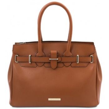 γυναικεία τσάντα δερμάτινη tuscany leather tl142174 κονιάκ