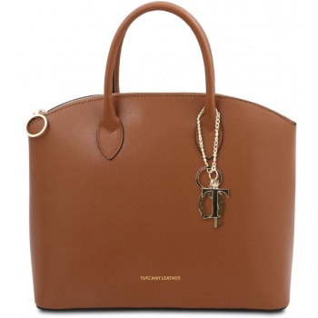 γυναικεία τσάντα δερμάτινη tuscany leather tl142212 κονιάκ