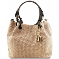 γυναικεία τσάντα δερμάτινη tuscany leather tl141573 μπεζ