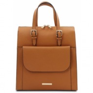 γυναικεία τσάντα πλάτης & ώμου δερμάτινη tuscany leather tl142211 κονιάκ
