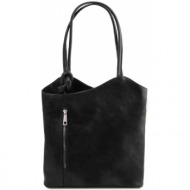 γυναικεία τσάντα δερμάτινη πλάτης & ώμου patty tuscany leather tl141497 μαύρο