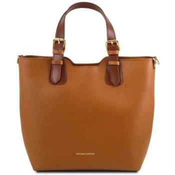 γυναικεία τσάντα δερμάτινη tuscany leather tl141696 κονιάκ