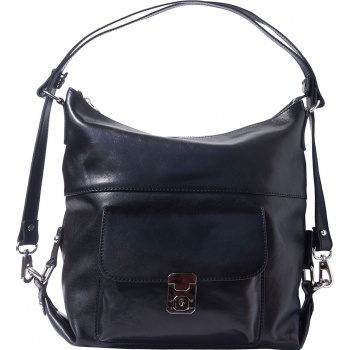 δερμάτινη τσάντα ωμου barbara firenze leather 6563 μαύρο