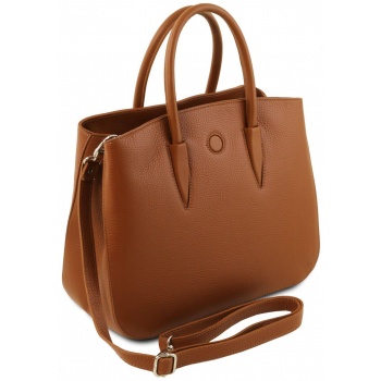 γυναικεία τσάντα δερμάτινη camelia κονιάκ tuscany leather