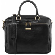 τσάντα laptop δερμάτινη pisa μαύρο tuscany leather
