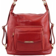 γυναικεία τσάντα δερμάτινη ώμου / πλάτης tl141535 κόκκινο tuscany leather